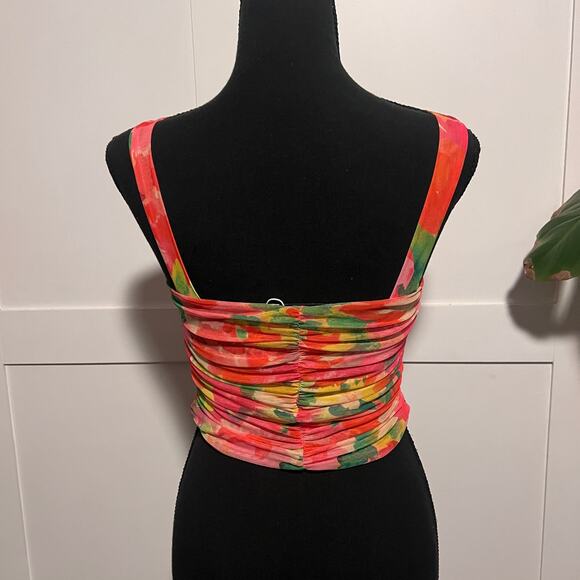 NWOT ZARA CROPPED FLORAL RUCHED Bustier Tank Top - S - Picture 8 of 8